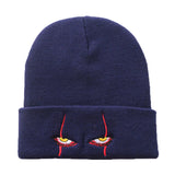 Unisex Spring Outdoor Beanie for Child Knitted Funny Caps Pennywise Scary Eyes Hood Kids Hat Casual Bob Outside Skulls Hats Men