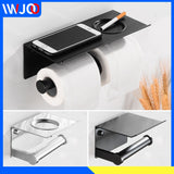 Toilet Paper Holder Black with Shelf Aluminum Bathroom Paper Towel Holder Wall Mounted Metal Roll Paper Holder Ashtray Cover