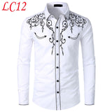 Stylish Western Cowboy Shirt Men Brand Design Embroidery Slim Fit Casual Long Sleeve Shirts Mens Wedding Party Shirt for Male