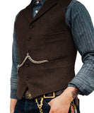 Men's Suit Vest Brown Wedding Wool Tweed Business Waistcoat Jacket Casual Slim Fit Gilet Homme Vests For Groosmen Man Wedding