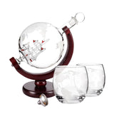 Creative Globe Decanter Set with Lead-free Carafe Exquisite Wood-stand and 2 Whisky Glasses, Whiskey Decanter Globe Grade Gift