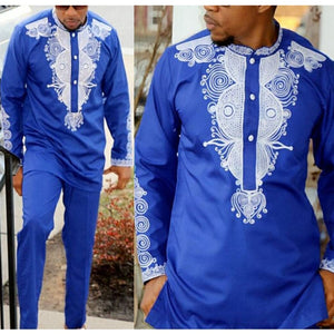 H&D Dashiki Mens Top Pant 2 Pieces Outfit Set African Men Clothes 2021 Riche African Clothing For Men Dashiki Shirt With Trouser