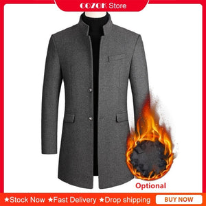 [Fur Optional] Fashion Men's Clothing Woolen Jacket Coats Wool & Blends Winter Coat Mid-Long Trench Classic Solid Thickening