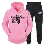 Lover Tracksuit Hoodies Printing QUEEN KING Couple Sweatshirt Plus Size Hooded Clothes Hoodies Women Two Piece Set