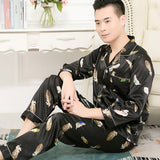 Mens Designer Pajamas for Men Nightwear Long Sleeve Sleep Tops Trousers Thin Ice Silk Pajamas Men Sleepwear Set Pijama Set